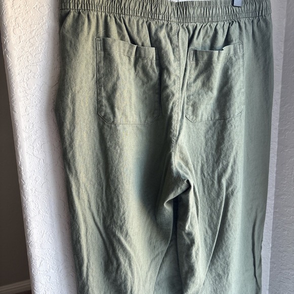 Old Navy Linen Blend Wide Leg Pants Olive Green Elastic Drawstring Waist Size L - Picture 4 of 11